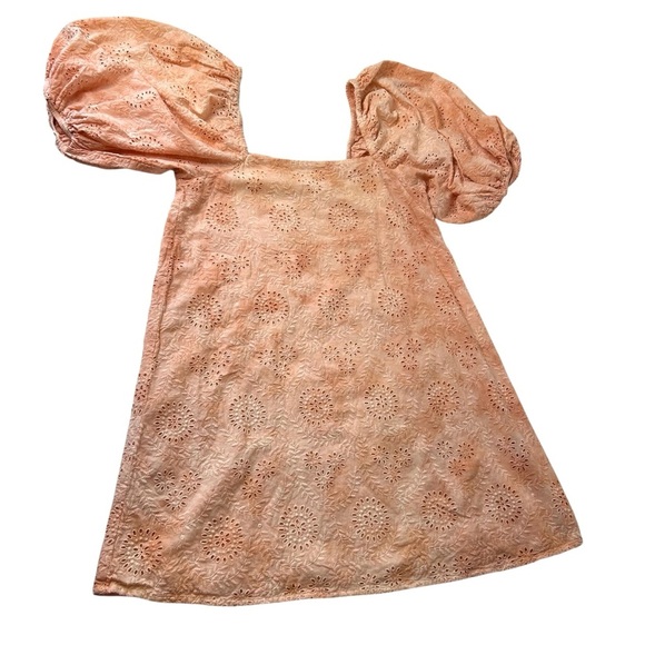 JEN'S PIRATE BOOTY Womens M Apricot Ashbury Swirl Eyelet Puff Sleeves Mini Dress - Picture 4 of 12